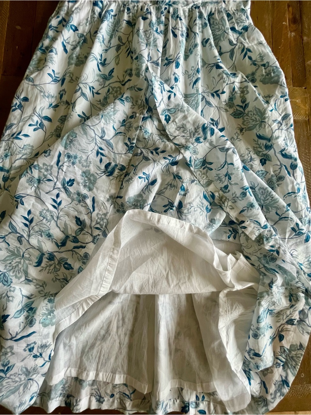 Joie Floral Cottagecore Prairie Maxi Dress Blue White Spaghetti Straps US 12 - Picture 11 of 16